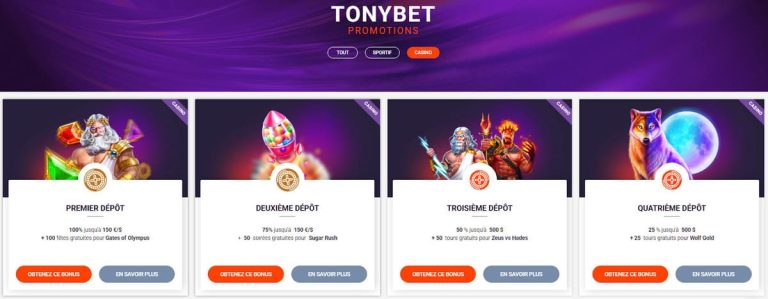 TonyBet Casino bonus bienvenue