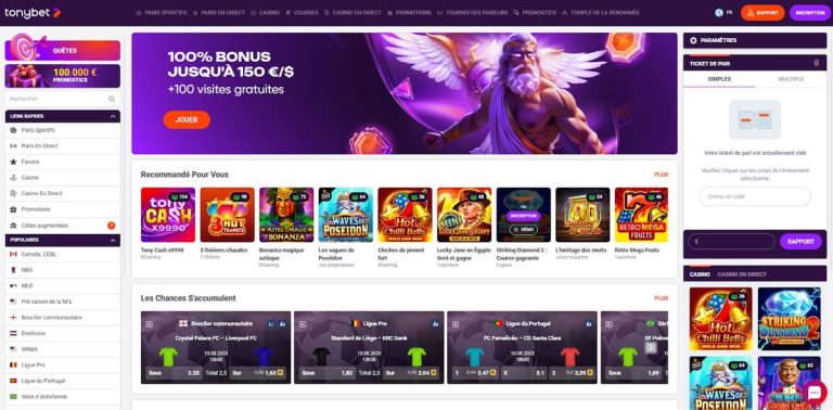 TonyBet Casino page accueil