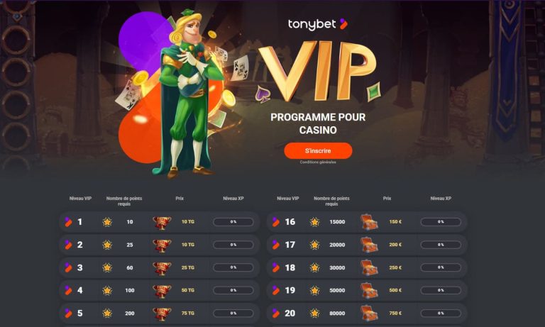 TonyBet Casino programme VIP